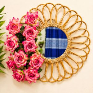পিঙ্ক রোজ র্যাটান ওয়াল মিরর